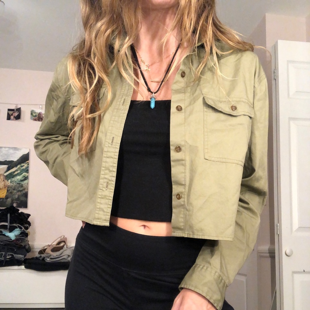 Army green cropped top!